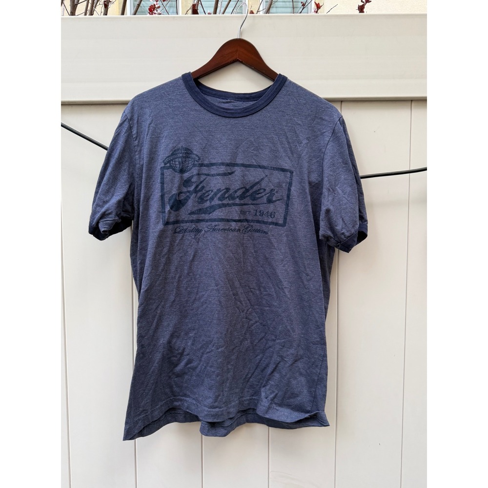 Fender Graphic Ringer T-Shirt Mens XL Navy Blue Heathered Est 1946 Logo Tee